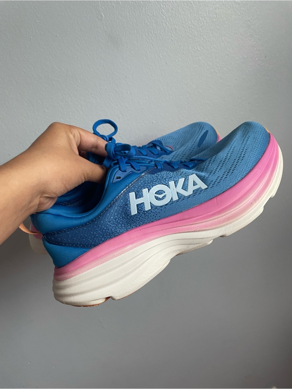 Hoka Women's Blue with Pink Midsole Athletic Running Shoes